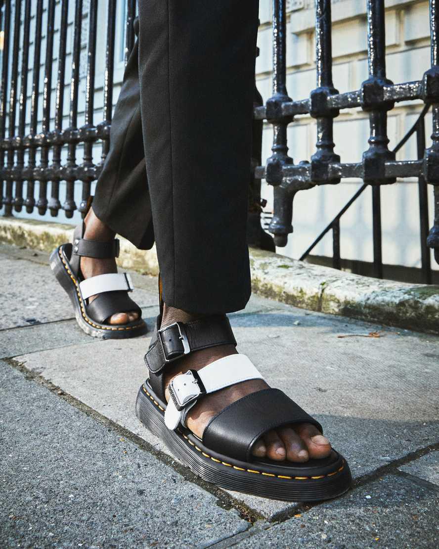 Dr Martens Gryphon Contrast Deri Askılı Erkek Sandalet Siyah Beyaz  Türkiye |  12834-NSLI
