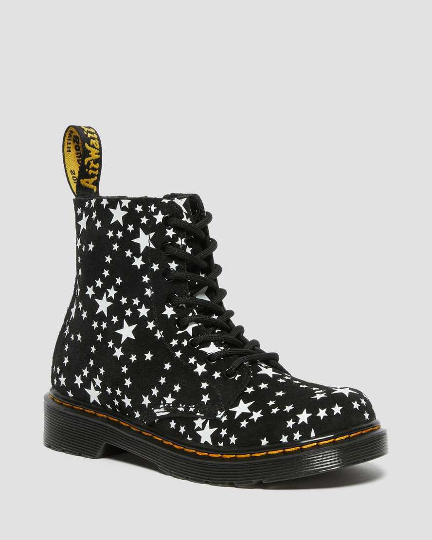 Dr Martens Junior 1460 Pascal Star Süet Çocuk Bağcıklı Bot Black/White  Türkiye |  41839-CYVF
