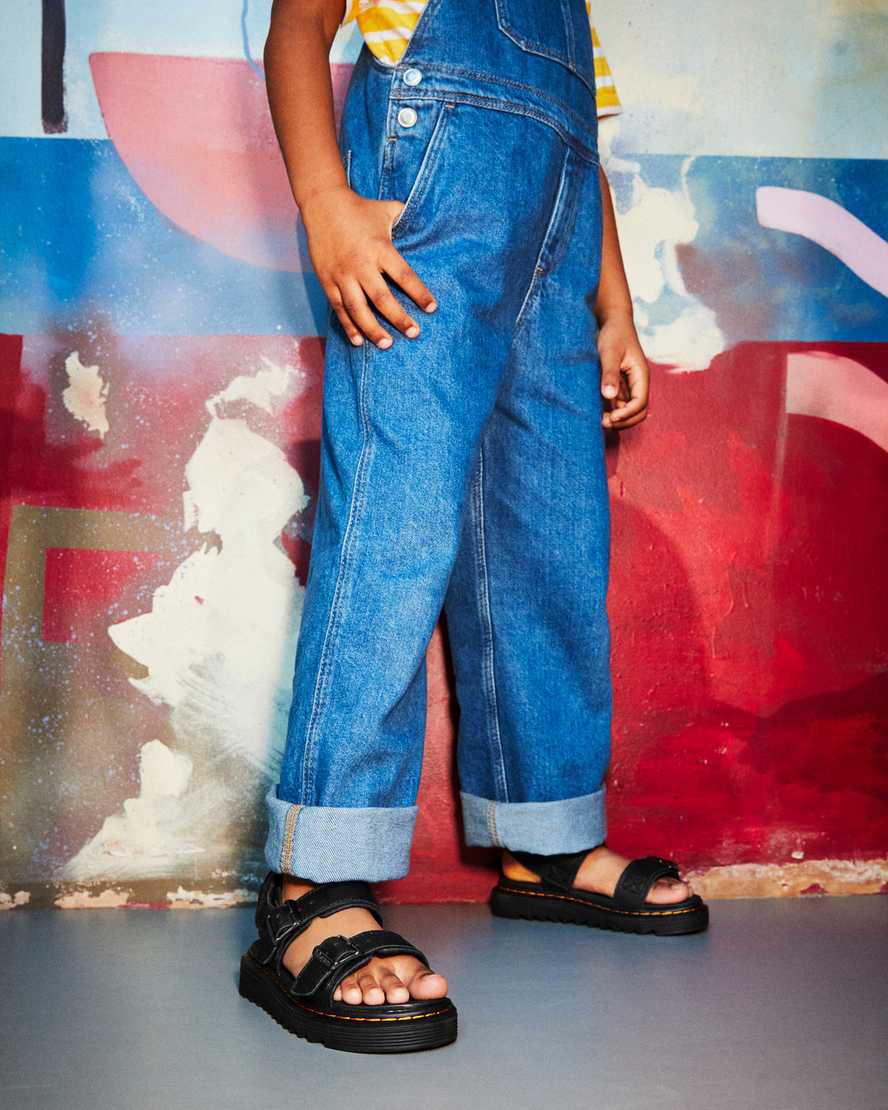 Dr Martens Junior Kyle Deri Çocuk Sandalet Siyah  Türkiye |  96230-RDEC