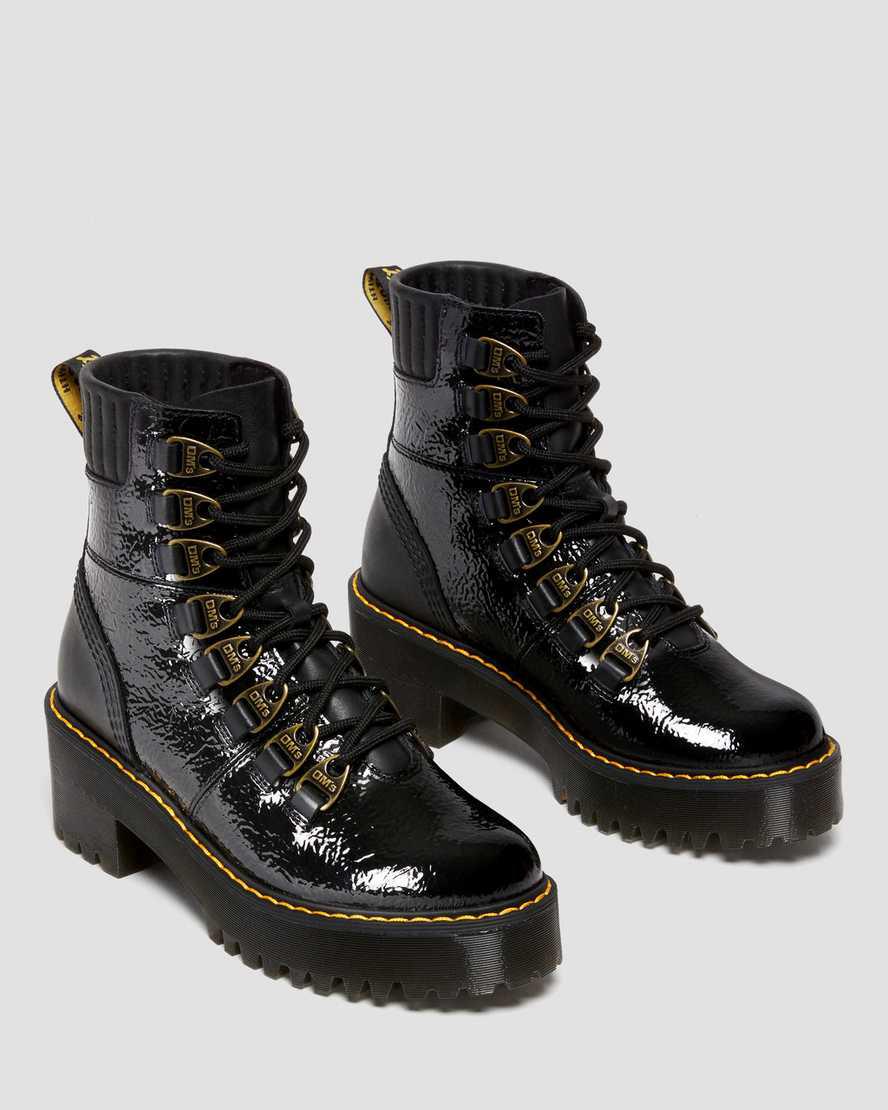 Dr Martens Laurenne Distressed Rugan Deri Dantel Up Kadın Topuklu Bot Siyah  Türkiye |  40982-QPBH