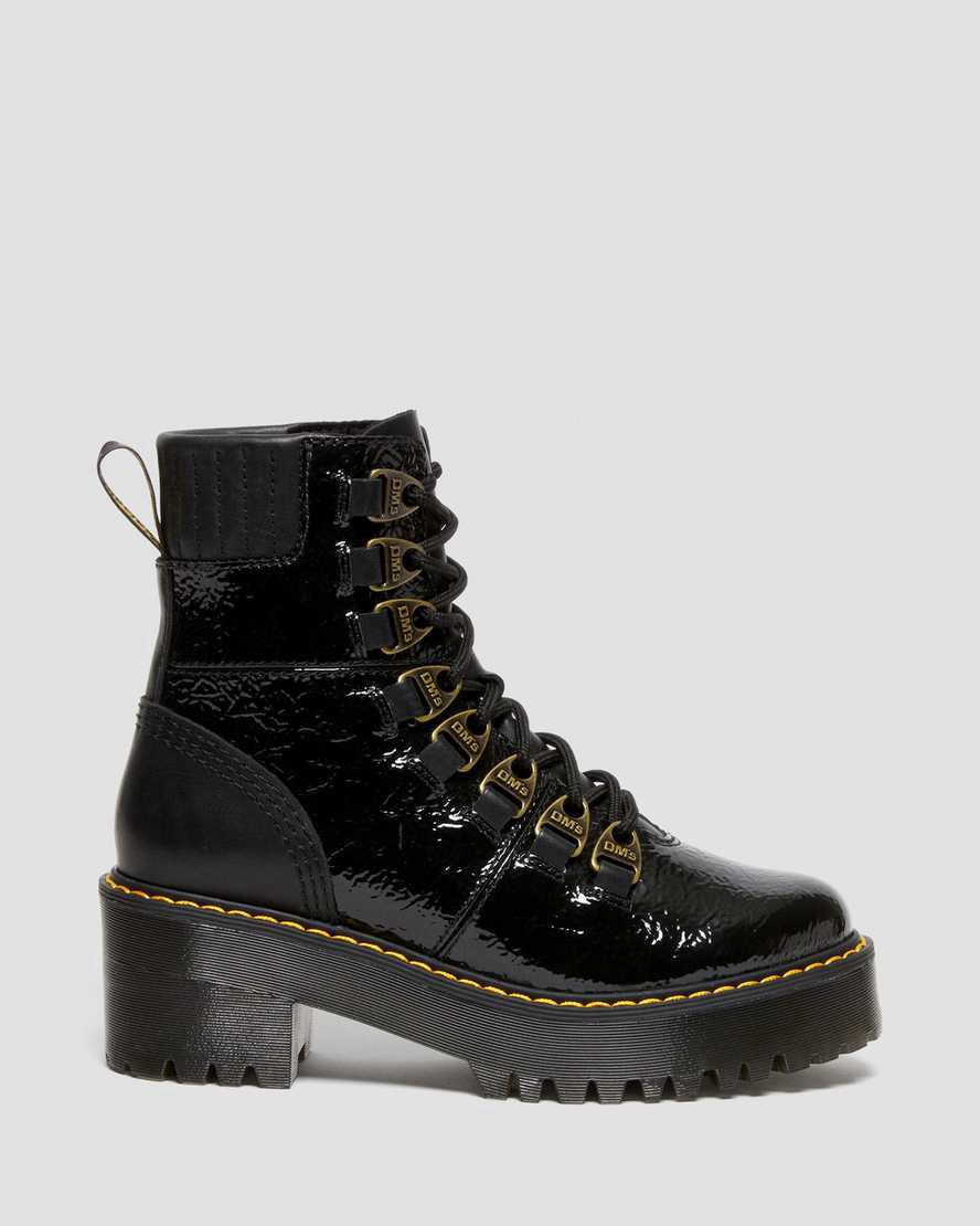 Dr Martens Laurenne Distressed Rugan Deri Dantel Up Kadın Topuklu Bot Siyah  Türkiye |  40982-QPBH