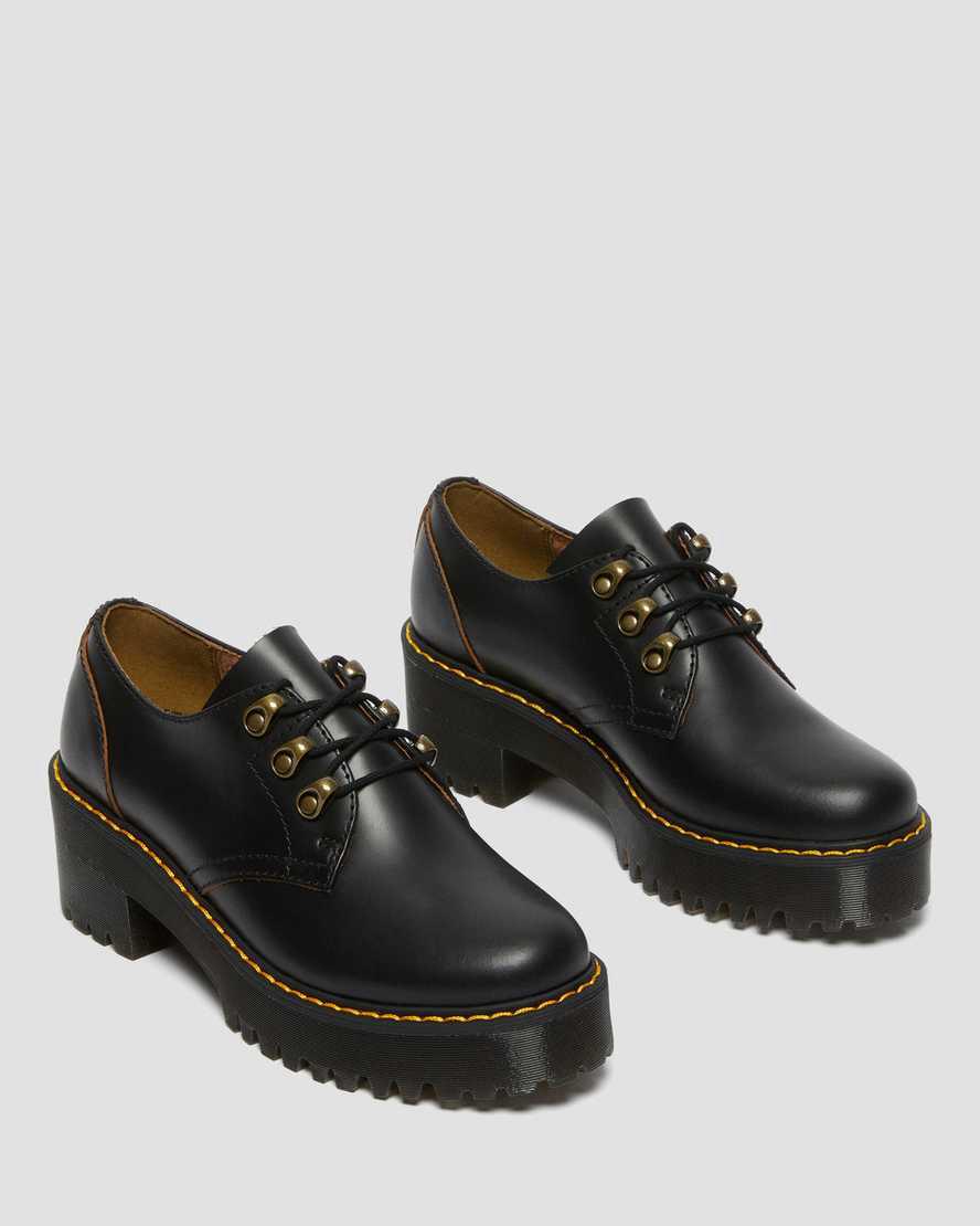 Dr Martens Leona Lo Vintage Smooth Deri Kadın Topuklu Bot Siyah  Türkiye |  54019-GHNX