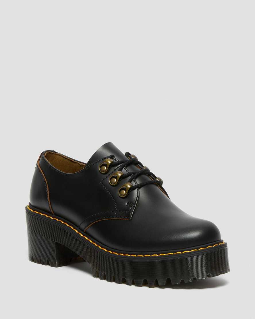 Dr Martens Leona Lo Vintage Smooth Deri Kadın Topuklu Bot Siyah  Türkiye |  54019-GHNX