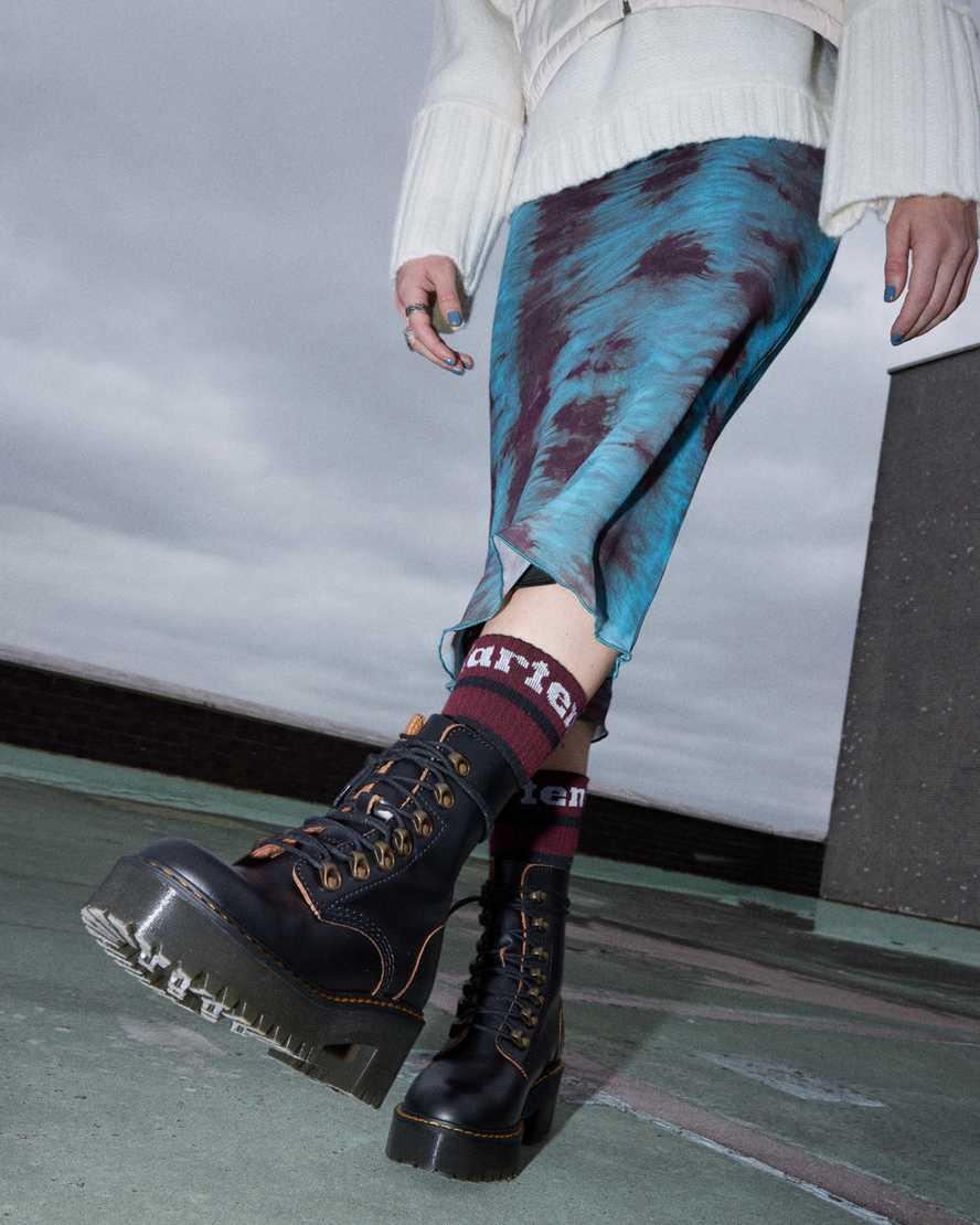 Dr Martens Leona Vintage Smooth Deri Kadın Topuklu Bot Siyah  Türkiye |  67243-UFBO