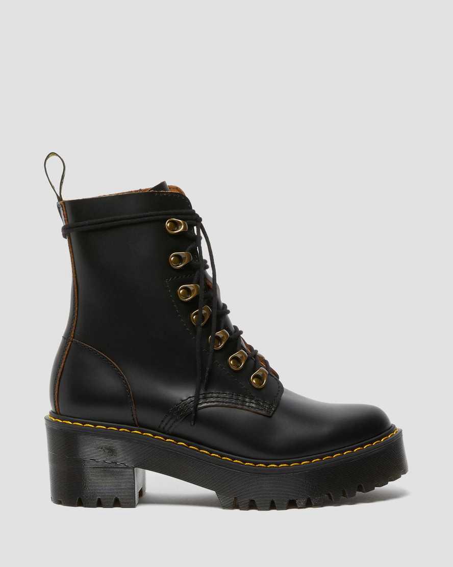 Dr Martens Leona Vintage Smooth Deri Kadın Topuklu Bot Siyah  Türkiye |  67243-UFBO