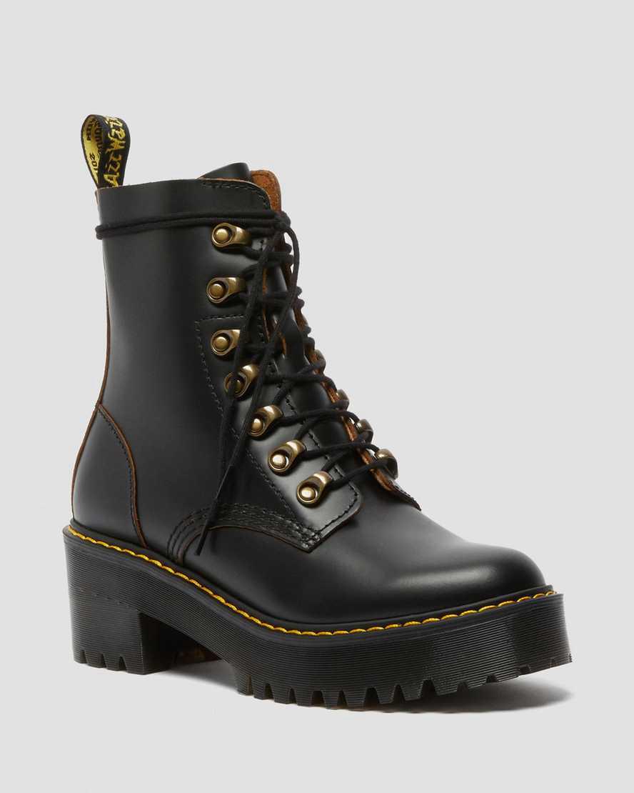 Dr Martens Leona Vintage Smooth Deri Kadın Topuklu Bot Siyah  Türkiye |  67243-UFBO