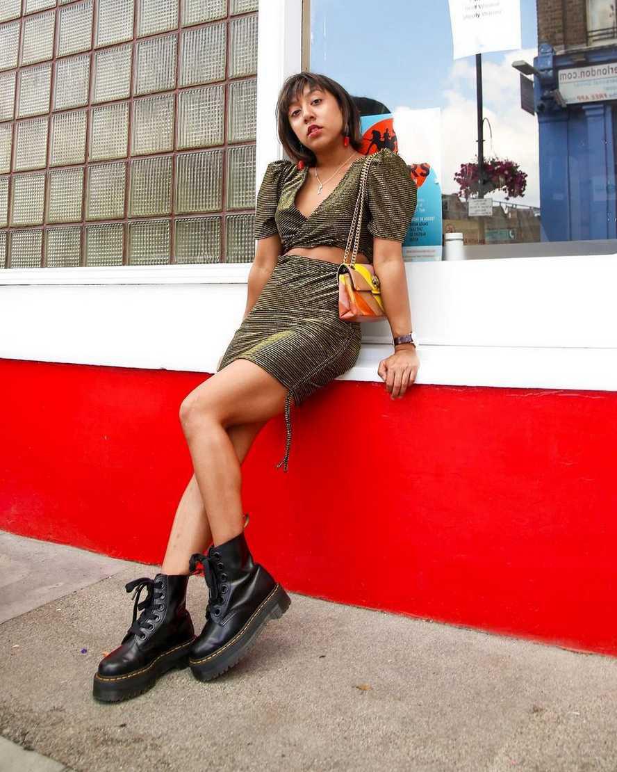 Dr Martens Molly Deri Platform Kadın Bilek Boy Bot Siyah  Türkiye |  21539-YUSK