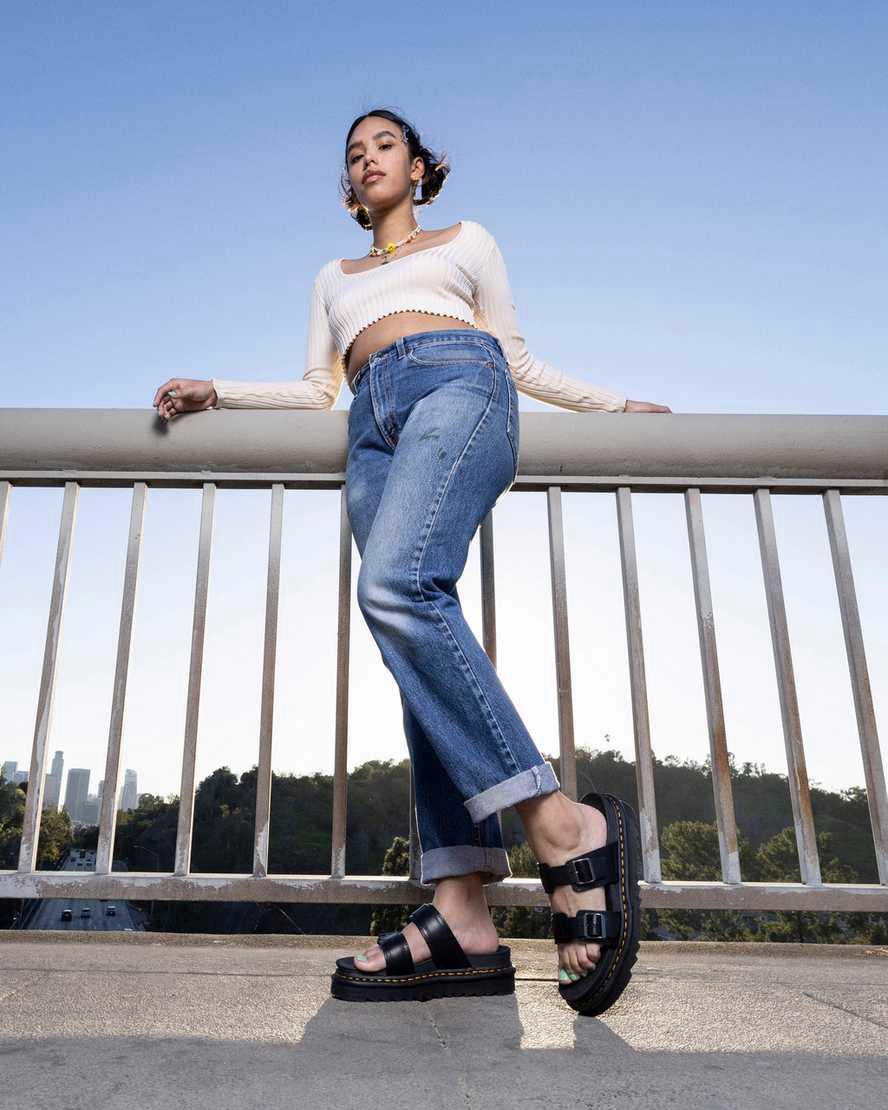 Dr Martens Myles Brando Deri Tokalı Terlik Kadın Platform Sandalet Siyah  Türkiye |  20638-VUPW
