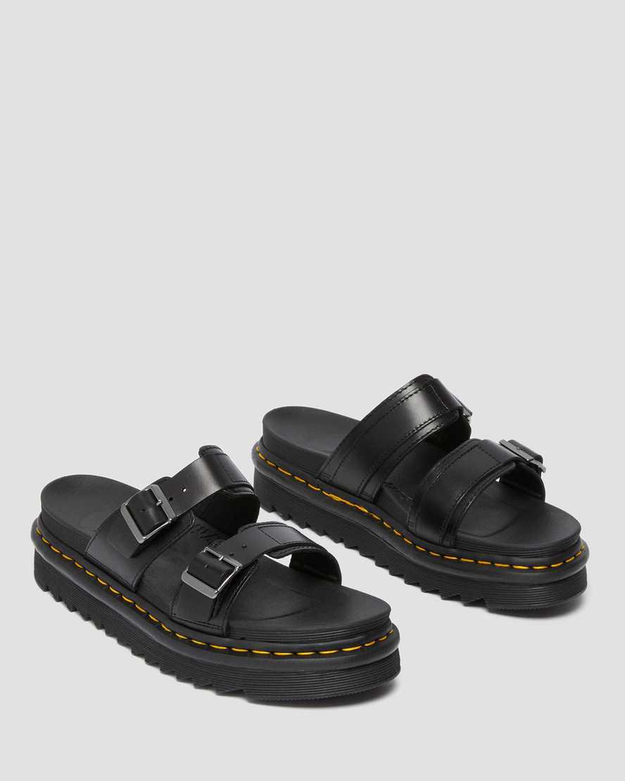 Dr Martens Myles Brando Deri Tokalı Terlik Kadın Platform Sandalet Siyah  Türkiye |  20638-VUPW