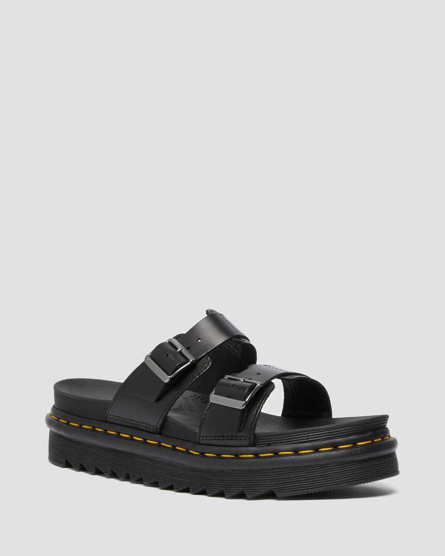 Dr Martens Myles Brando Deri Tokalı Terlik Kadın Platform Sandalet Siyah  Türkiye |  20638-VUPW