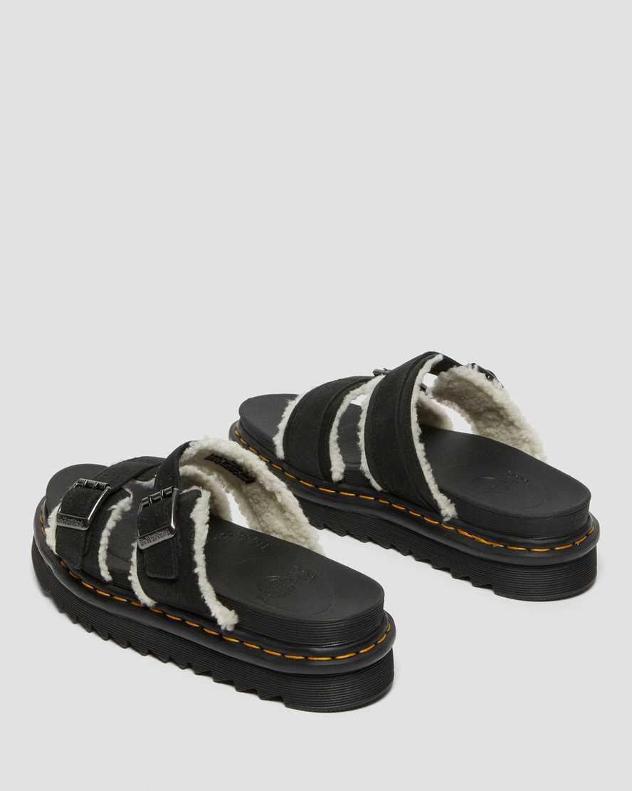 Dr Martens Myles Süet Fur-Astar Tokalı Erkek Terlik Siyah  Türkiye |  02196-LIGP