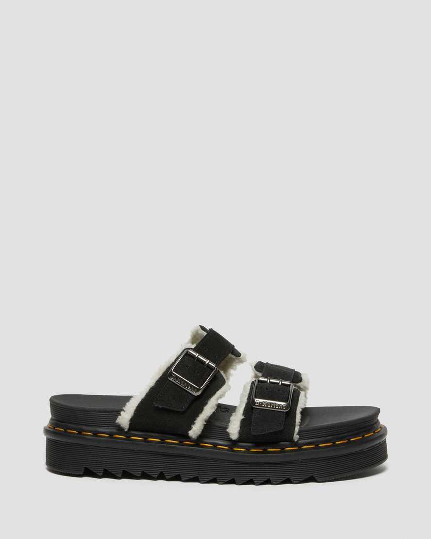 Dr Martens Myles Süet Fur-Astar Tokalı Erkek Terlik Siyah  Türkiye |  02196-LIGP