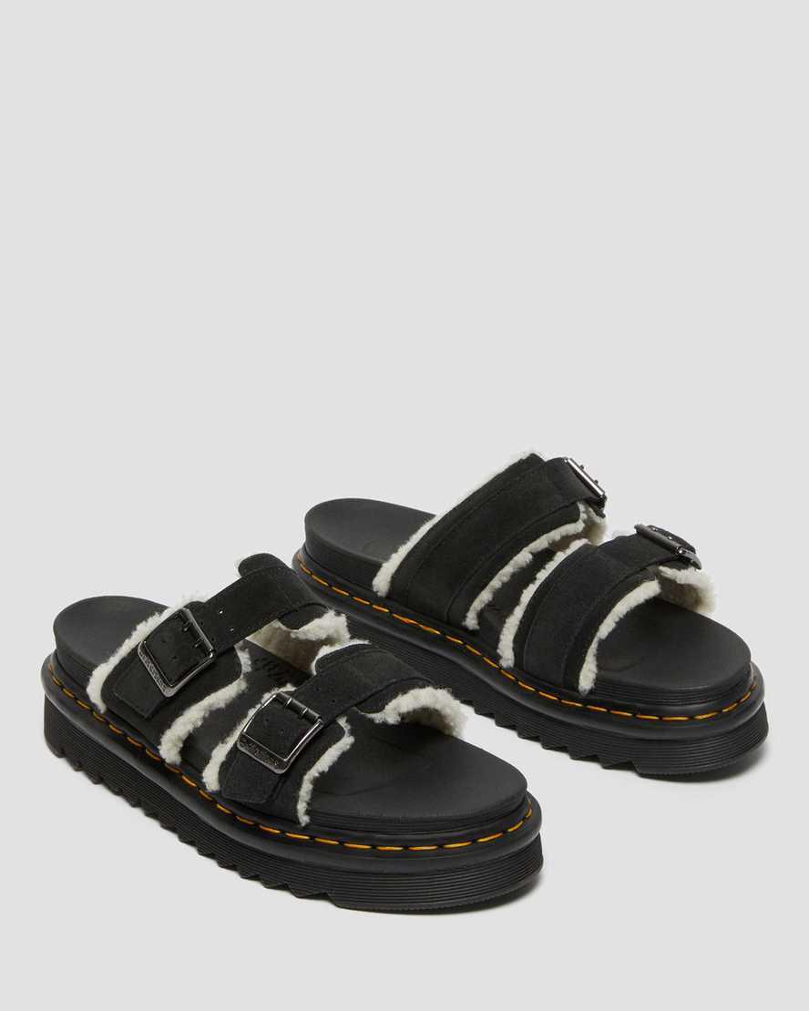 Dr Martens Myles Süet Fur-Astar Tokalı Terlik Kadın Platform Sandalet Siyah  Türkiye |  05289-TFVU