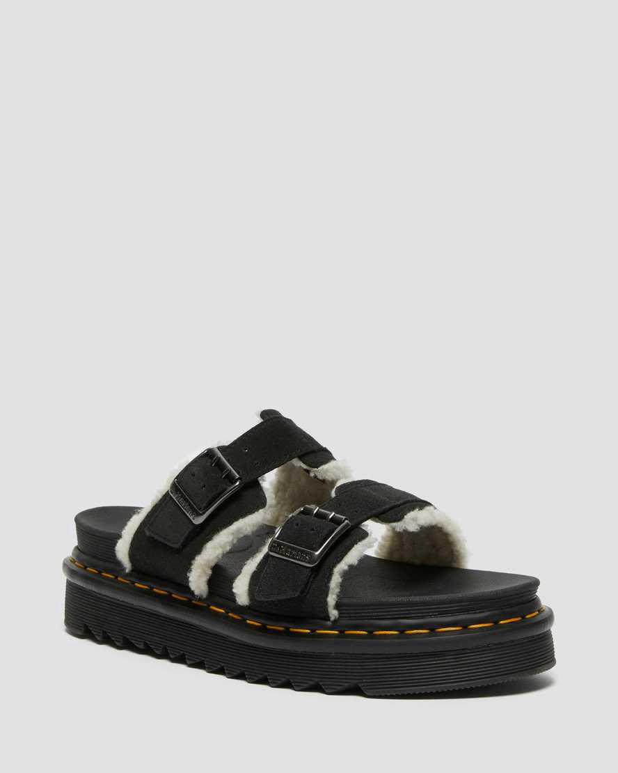 Dr Martens Myles Süet Fur-Astar Tokalı Terlik Kadın Platform Sandalet Siyah  Türkiye |  05289-TFVU