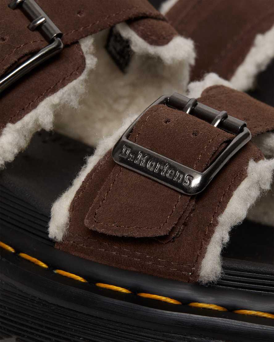 Dr Martens Myles Süet Fur-Astar Tokalı Terlik Kadın Platform Sandalet Koyu Kahverengi  Türkiye |  54870-IOHG