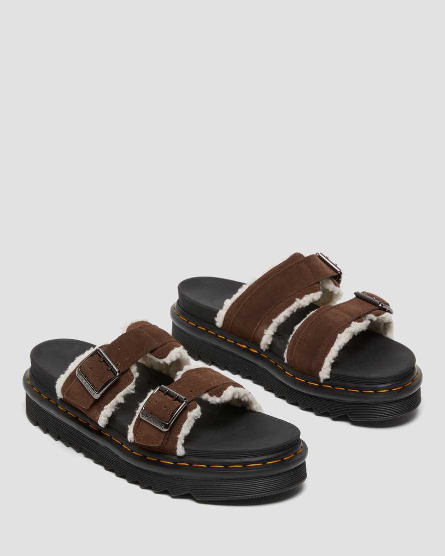 Dr Martens Myles Süet Fur-Astar Tokalı Terlik Kadın Platform Sandalet Koyu Kahverengi  Türkiye |  54870-IOHG
