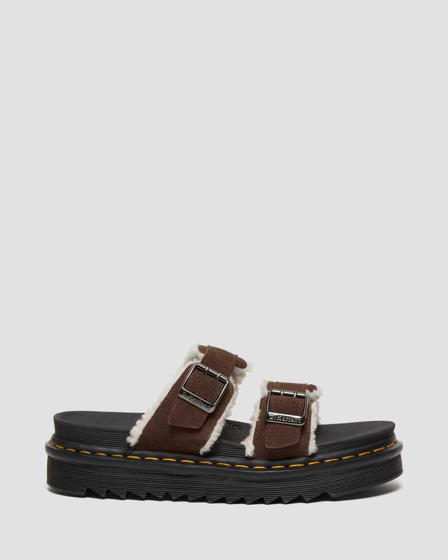 Dr Martens Myles Süet Fur-Astar Tokalı Terlik Kadın Platform Sandalet Koyu Kahverengi  Türkiye |  54870-IOHG