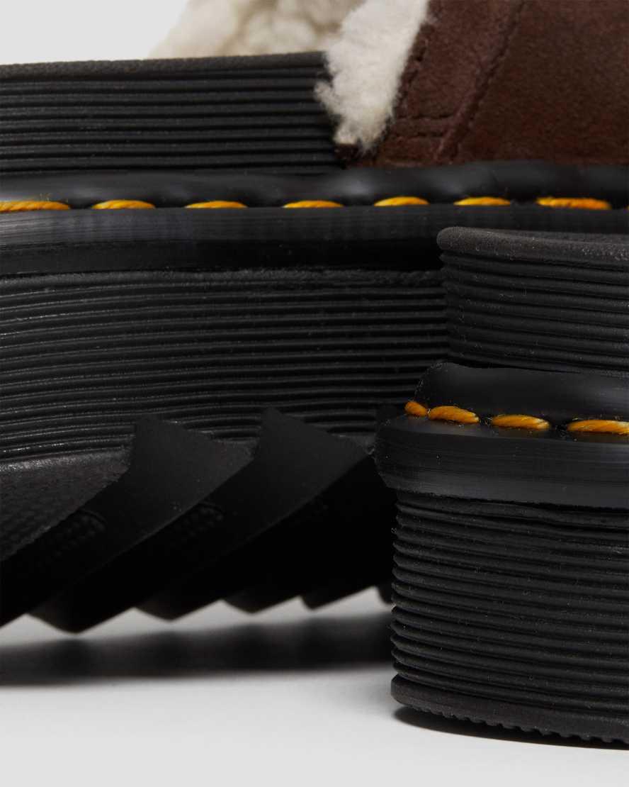 Dr Martens Myles Süet Fur-Astar Tokalı Terlik Kadın Platform Sandalet Koyu Kahverengi  Türkiye |  54870-IOHG