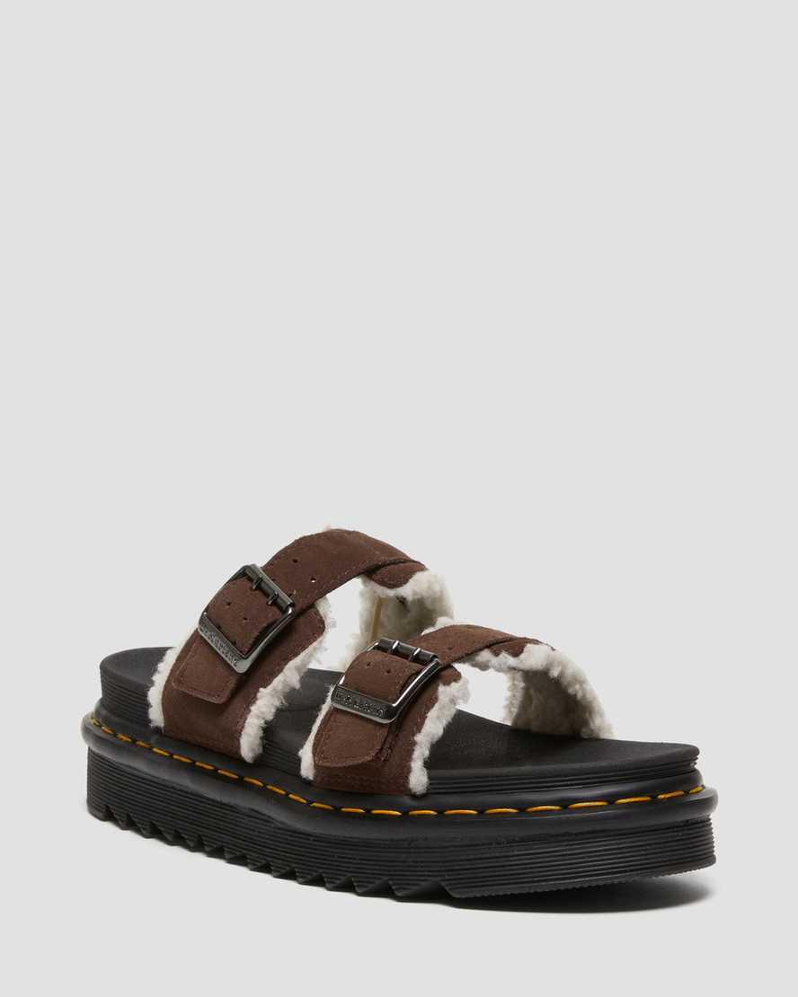 Dr Martens Myles Süet Fur-Astar Tokalı Terlik Kadın Platform Sandalet Koyu Kahverengi  Türkiye |  54870-IOHG
