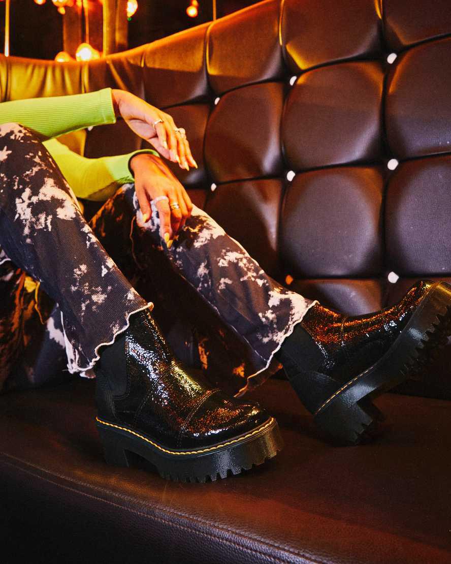 Dr Martens Rozalie Distressed Rugan Topuklu Kadın Chelsea Bot Siyah  Türkiye |  58739-MJEI