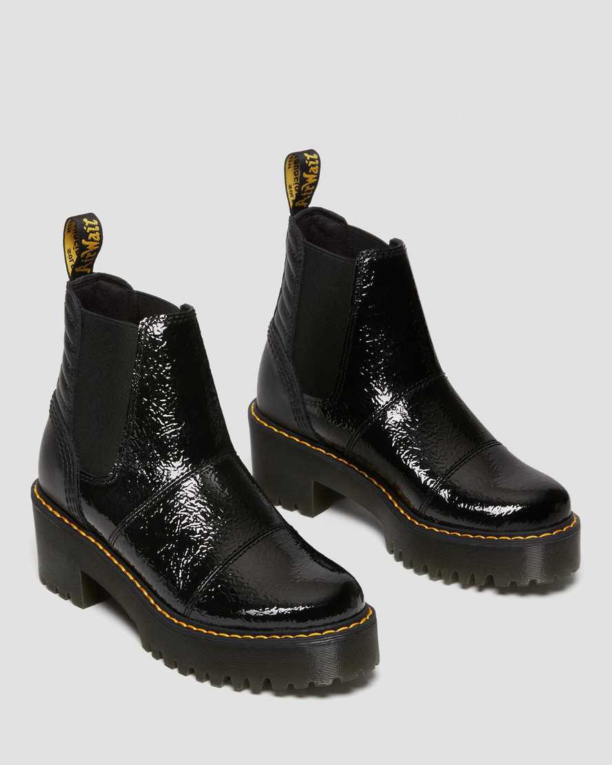 Dr Martens Rozalie Distressed Rugan Topuklu Kadın Chelsea Bot Siyah  Türkiye |  58739-MJEI