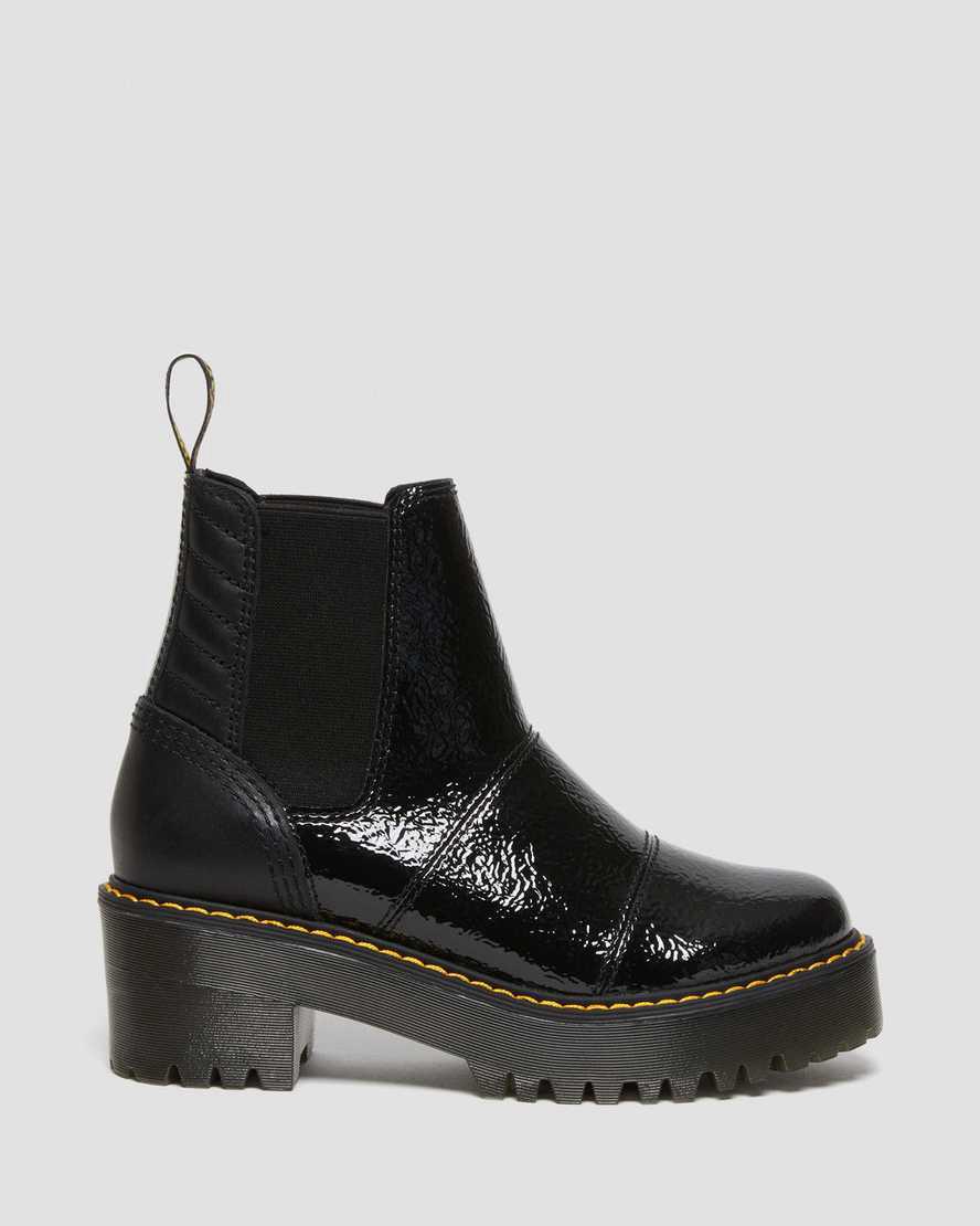 Dr Martens Rozalie Distressed Rugan Topuklu Kadın Chelsea Bot Siyah  Türkiye |  58739-MJEI