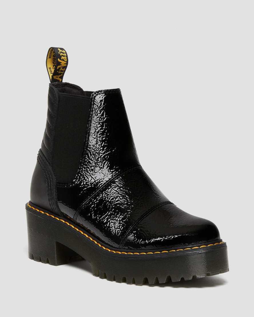 Dr Martens Rozalie Distressed Rugan Topuklu Kadın Chelsea Bot Siyah  Türkiye |  58739-MJEI