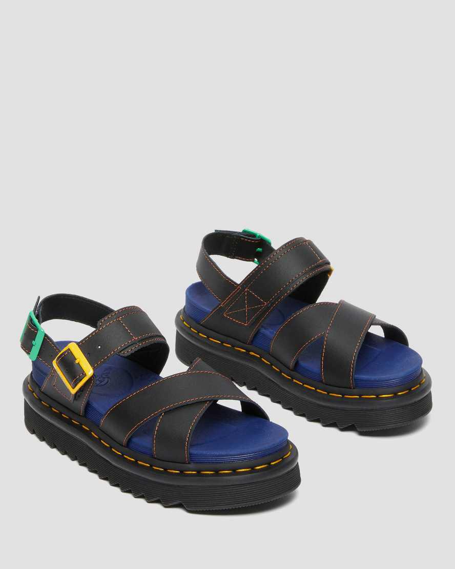 Dr Martens Voss II Colorblock Hydro Deri Askılı Kadın Gladyatör Sandalet Siyah  Türkiye |  47382-TSPE