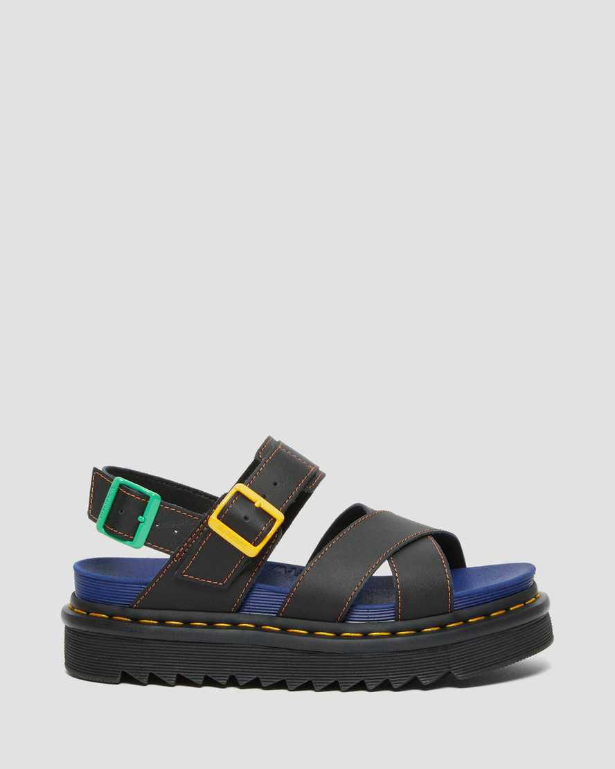 Dr Martens Voss II Colorblock Hydro Deri Askılı Kadın Gladyatör Sandalet Siyah  Türkiye |  47382-TSPE