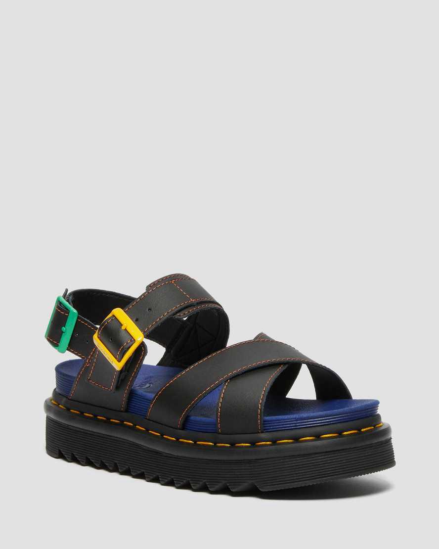 Dr Martens Voss II Colorblock Hydro Deri Askılı Kadın Gladyatör Sandalet Siyah  Türkiye |  47382-TSPE